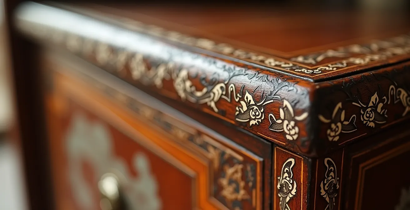 Dettagli autentici di arredamento indocinese in un boutique hotel vietnamita