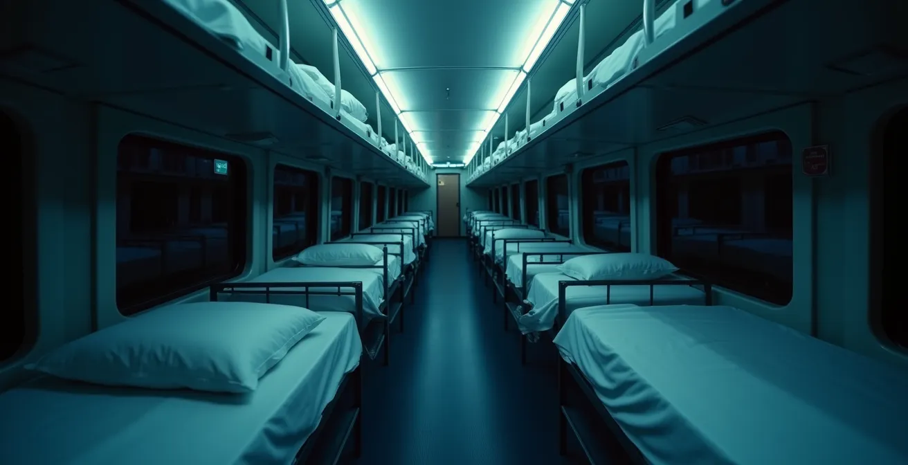 Vista comparativa di cabine VIP e standard in un bus notturno