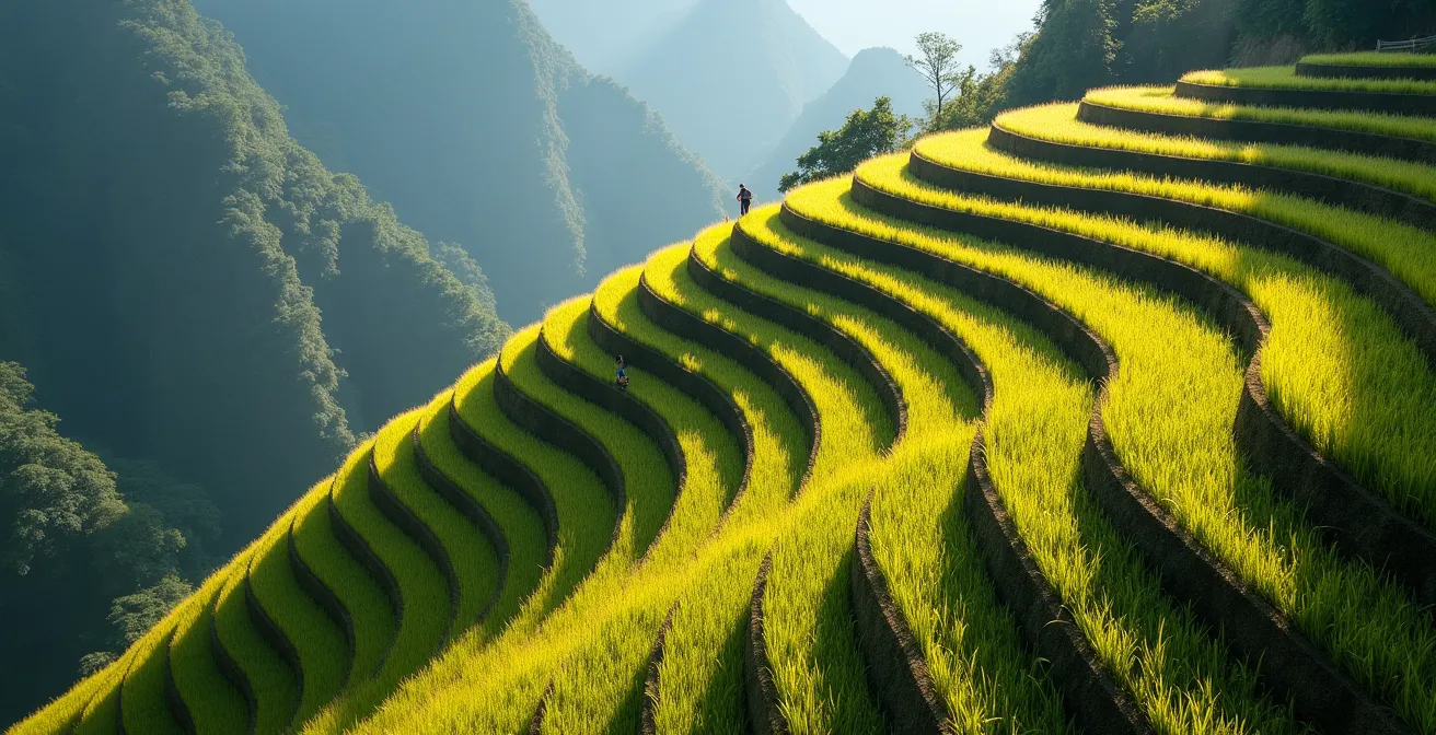 Terrazze di riso estremamente ripide di Hoang Su Phi con dislivelli drammatici