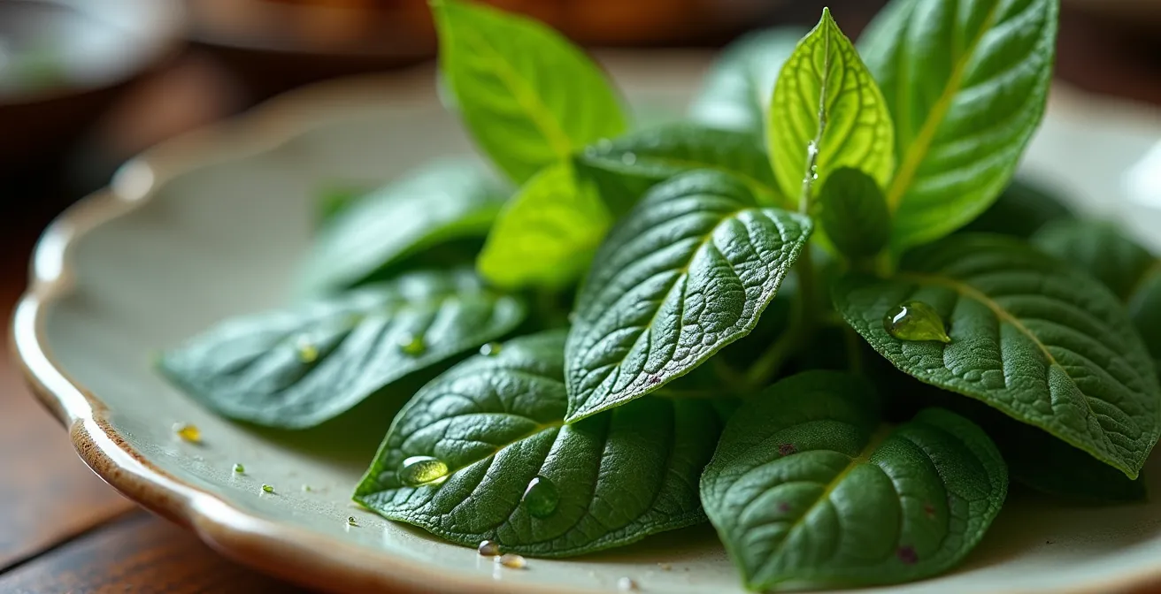 Dettaglio ravvicinato delle foglie di Fish Mint con la loro caratteristica forma a cuore