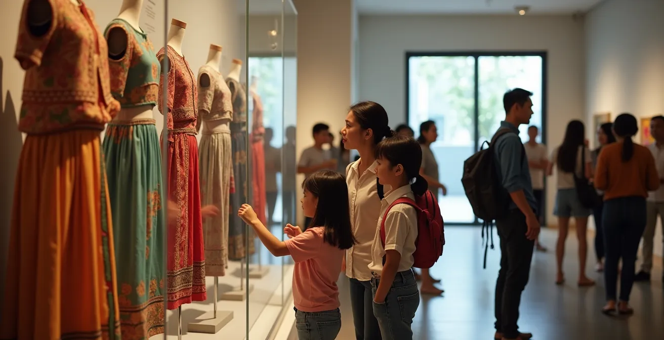 Interno del Museo Etnografico del Vietnam con visitatori che ammirano le esposizioni culturali