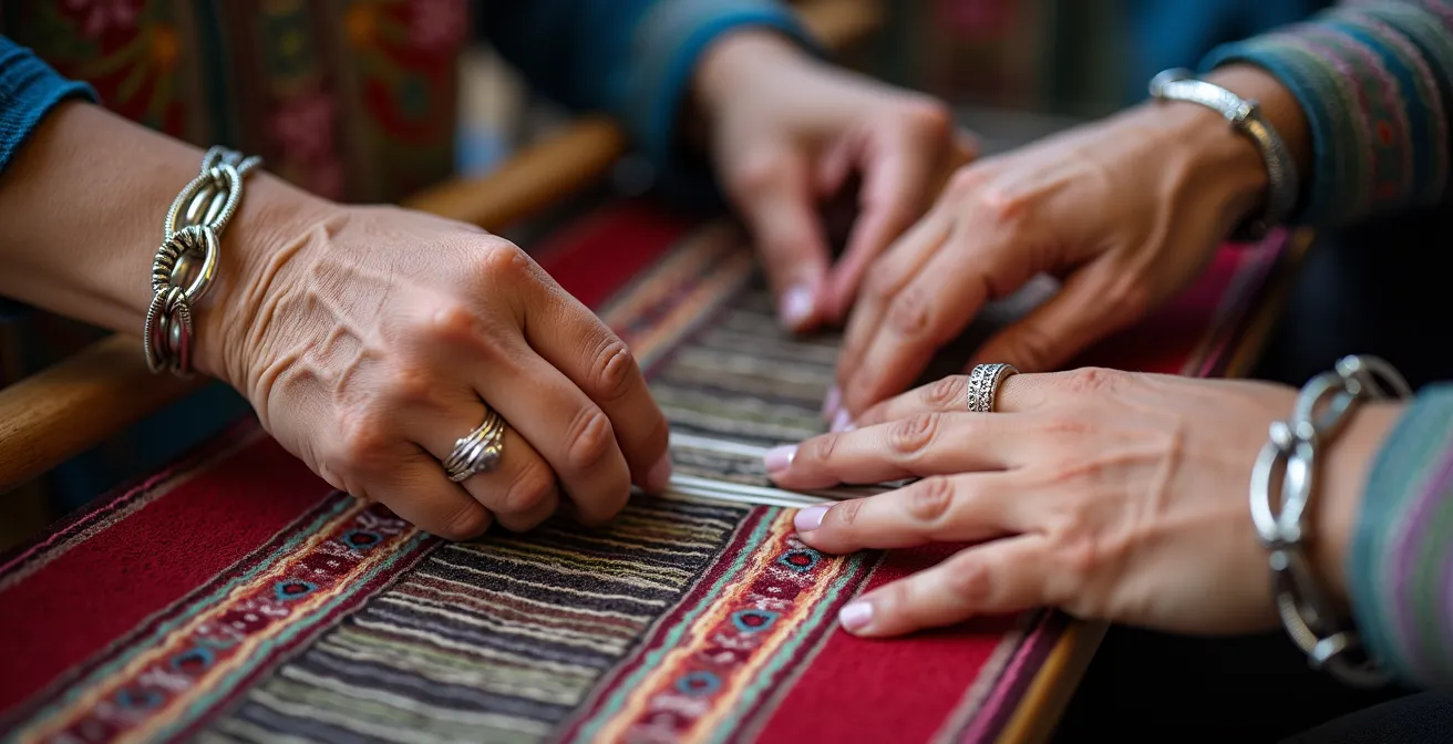 Turista partecipa a workshop di tessitura con donna Hmong in villaggio tradizionale