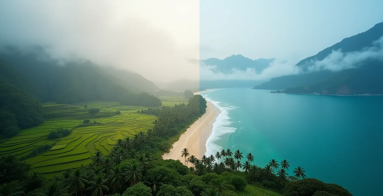 Contrasto climatico Vietnam con nebbia al nord e sole al sud nello stesso giorno