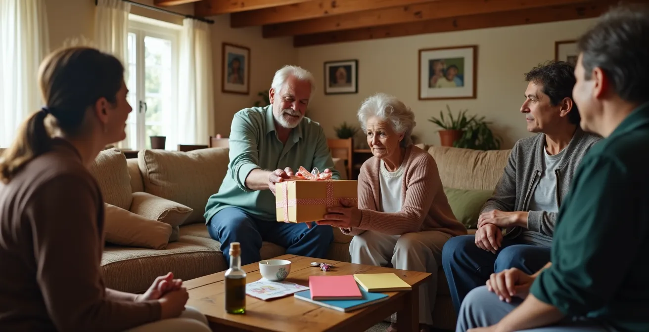 Momento di scambio di regali tra ospite italiano e famiglia homestay asiatica