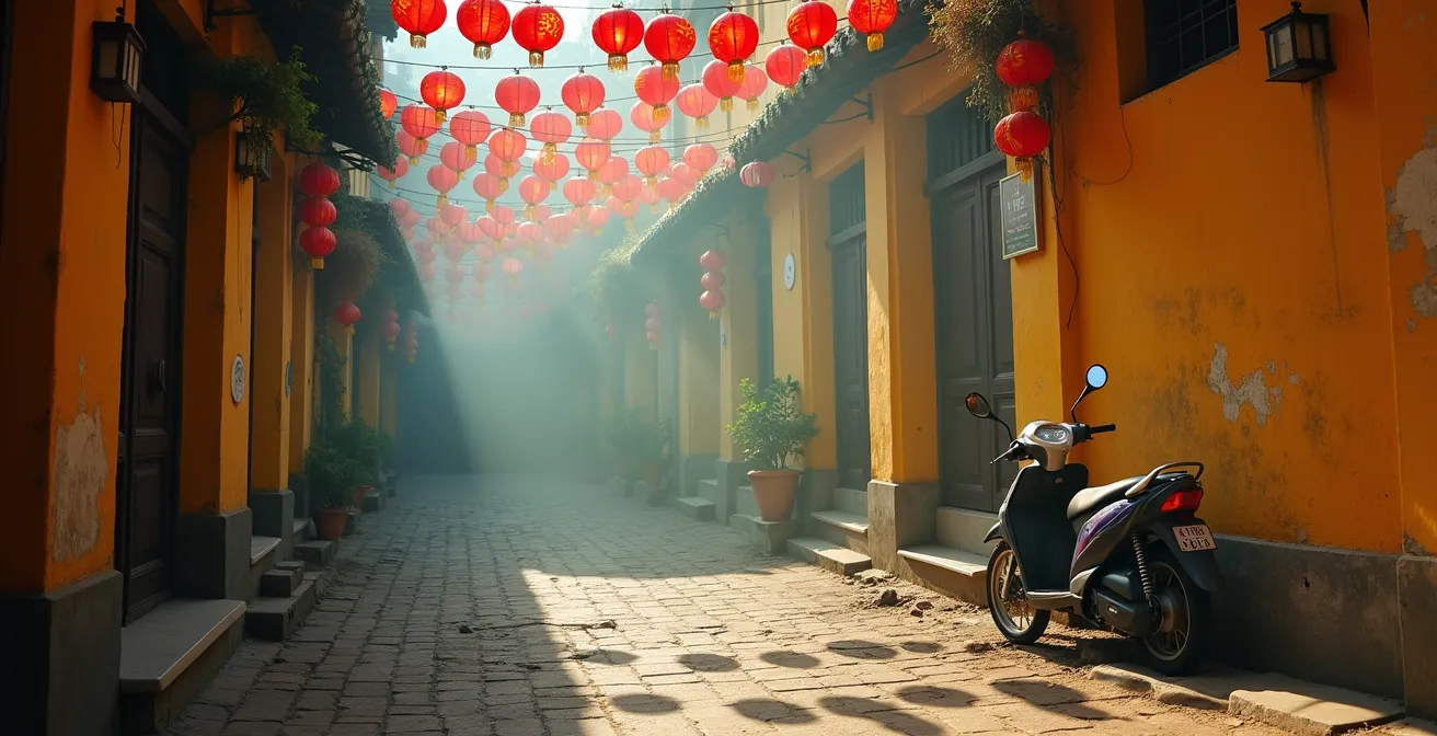 Via deserta nel quartiere vecchio di Hanoi durante il Tet